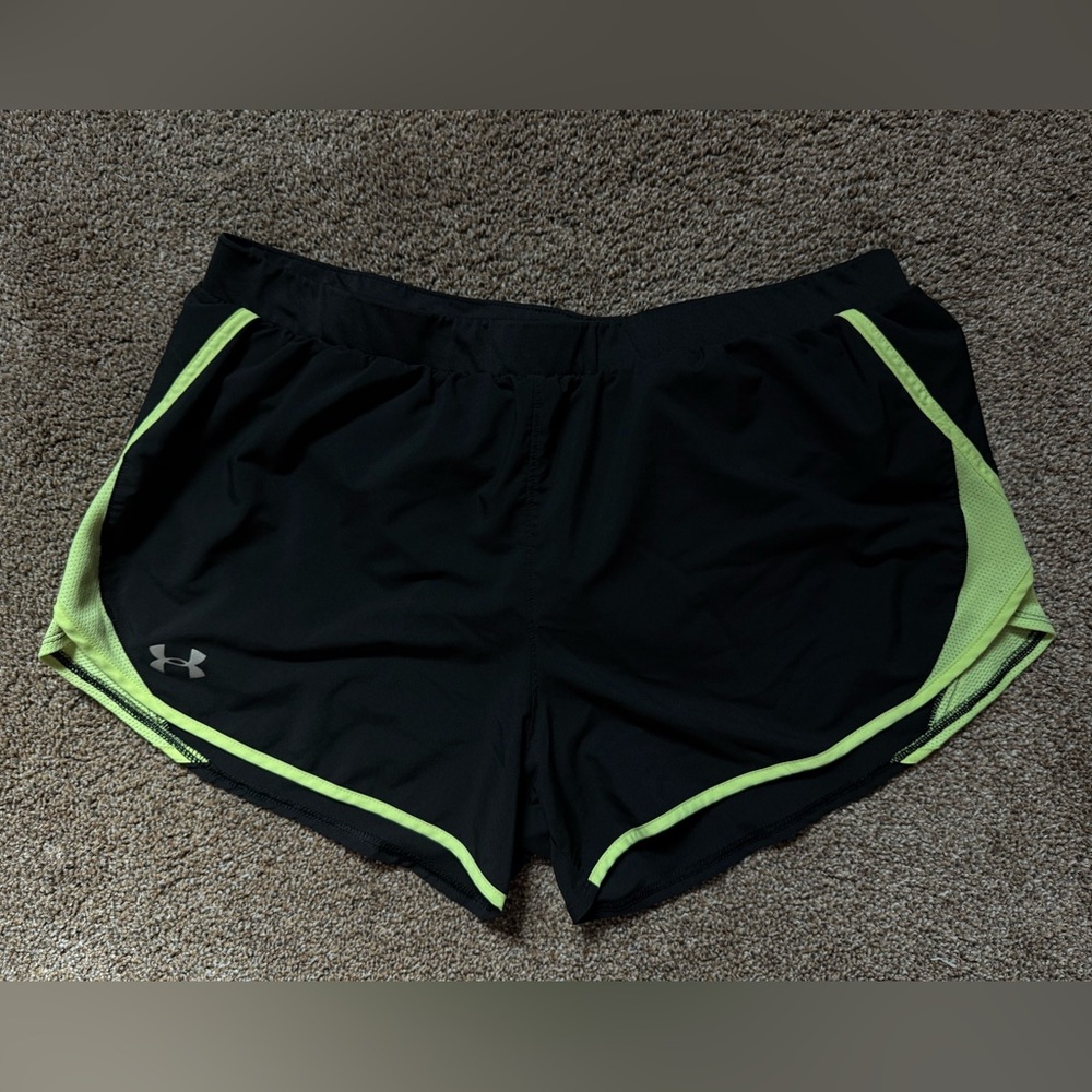 Under Armour Women's HeatGear Black Shorts with Neon Green Trim